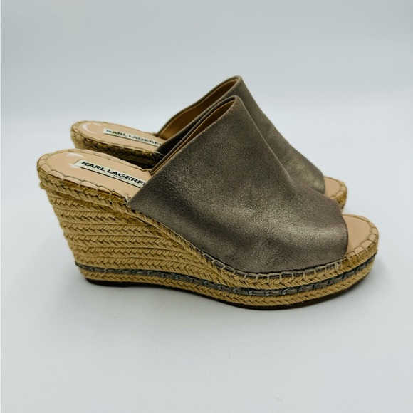 Karl Lagerfield Paris Carina Sparkle Leather Women SlipOn Open Toe Wedge Sandals - Picture 2 of 8